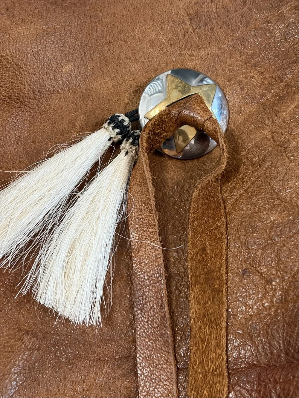 Ralph Lauren Double RL Brown Leather Artisanal Bag with Hair Tassel Concho RRL